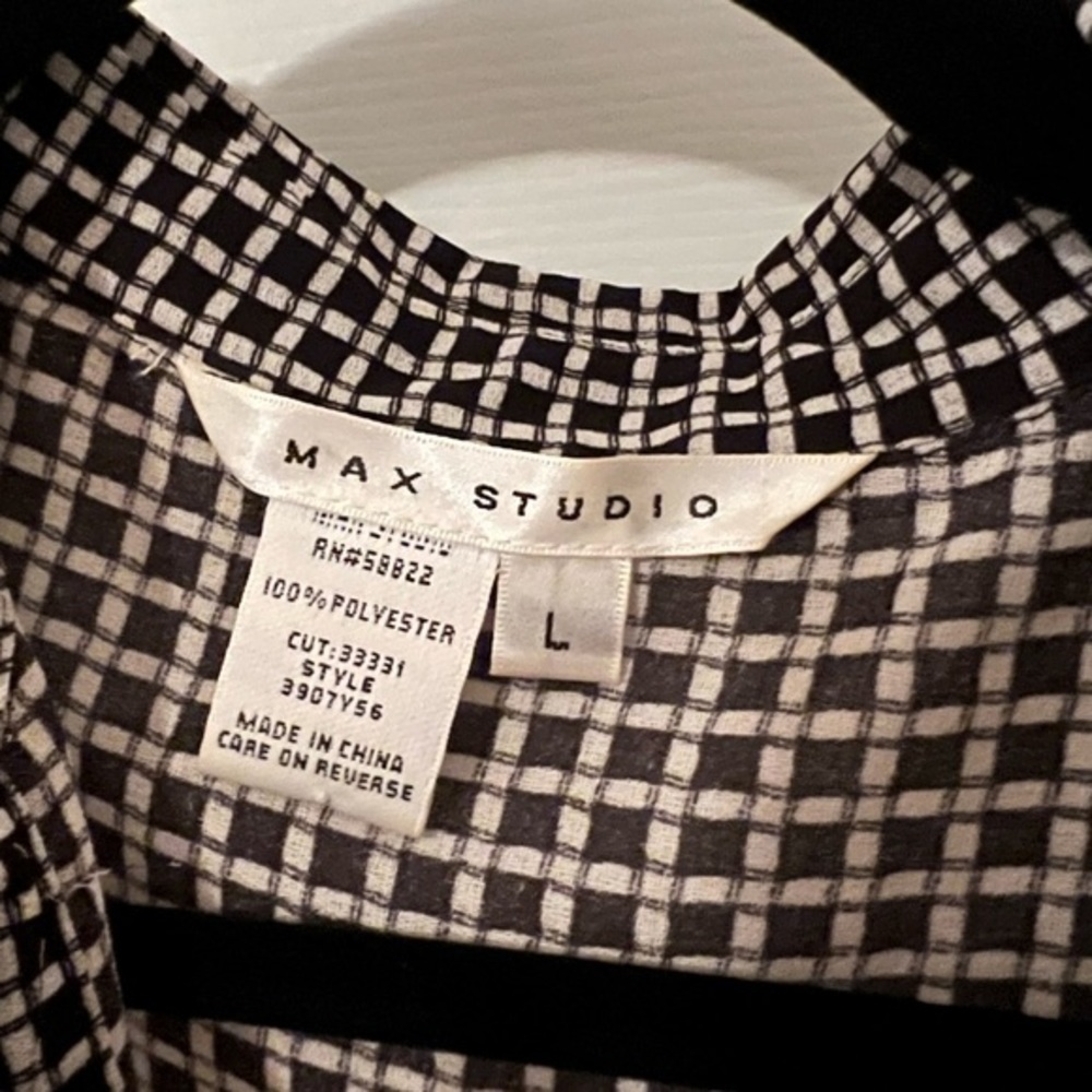 Vintage Max Studio Long Sleeve Black and White Checkered Dress Size Large - Picture 4 of 6